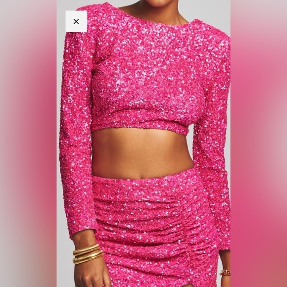 Retrofete 🩷 sequin crop top in‎ fuchsia. NWT Medium - Picture 3 of 12